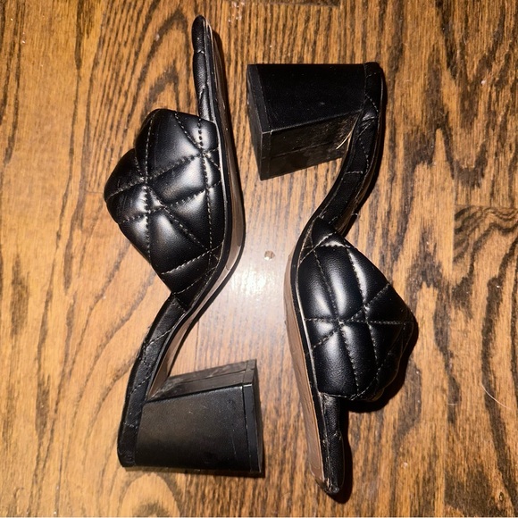 Zara Black Block Heel Quilted Slip on Heels - Picture 4 of 8